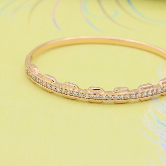 Rose Gold Bangle with Unique Textured Detailing and CZ Accents, XPBL0436 - Picture 4 of 12